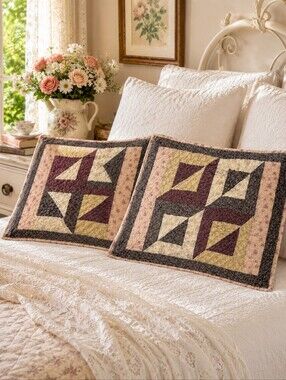 Imperial Home Quilted Patchwork Pillow Shams Cottagecore Farmhouse Pair